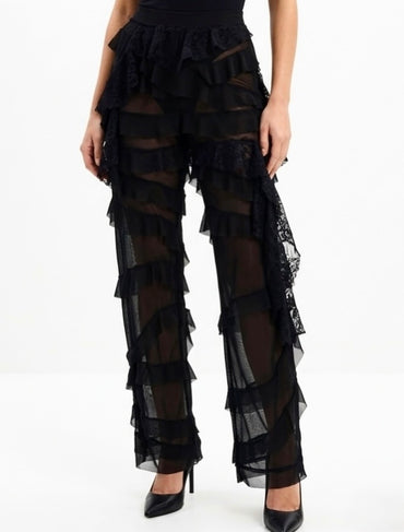 Calça Cascata de Renda Negra