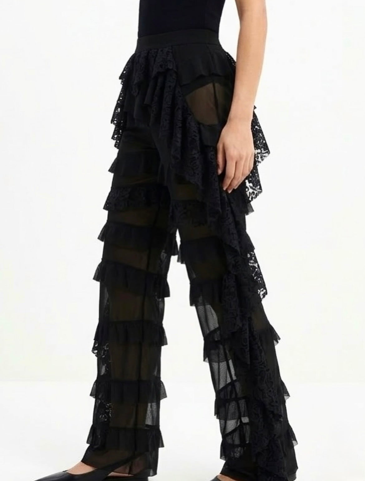 Calça Cascata de Renda Negra